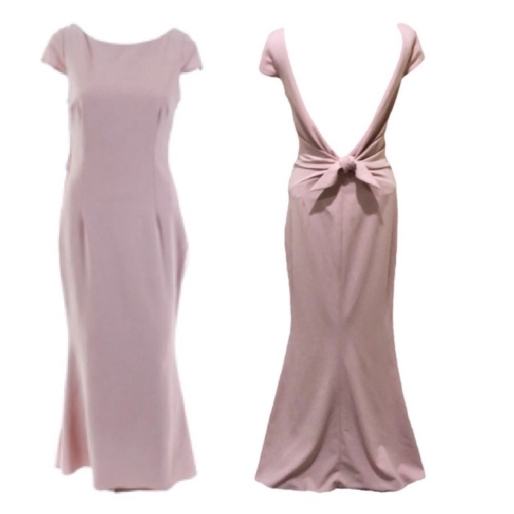Katie May Rose Intrigue Gown 6 Blush Pink Bow Low Cut Back Maxi Dress
